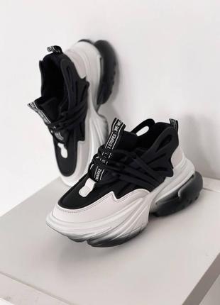 Черно-белые стильные, массивные весенние кроссовки из эко-кожи и резины9 фото