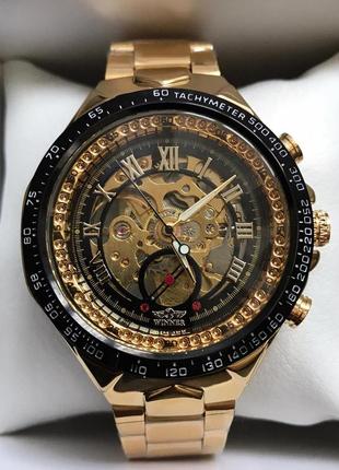 Механические наручные мужские часы winner gold в коробке6 фото