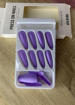 Фіолетові матові накладні нігті 24 шт, накладные ногти