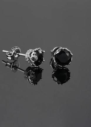 Шикарные серьги гвоздики с черным камнем сердце ❤️2 фото