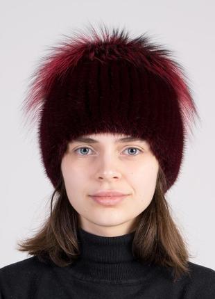 Женская норковая шапка на вязаной основе