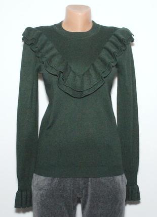 Вязаный джемпер с воланами изумрудного цвета6 фото