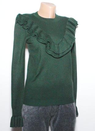 Вязаный джемпер с воланами изумрудного цвета5 фото