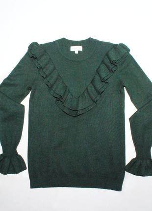 Вязаный джемпер с воланами изумрудного цвета7 фото