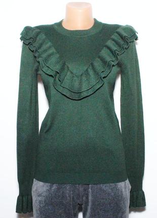 Вязаный джемпер с воланами изумрудного цвета2 фото