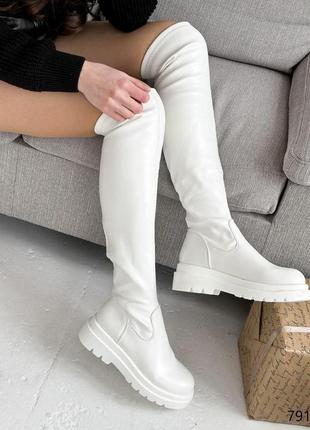 Білі ботфорти сапоги високі