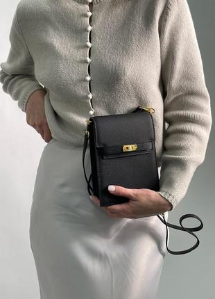 Сумочка женская черная hermes small crossbody black/gold (арт: 99243)