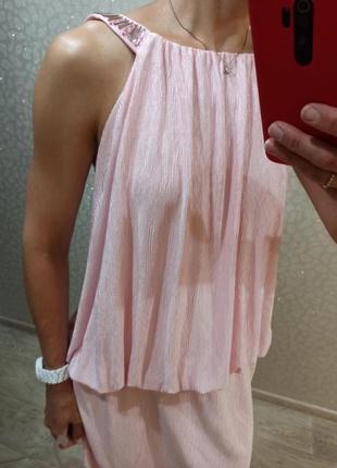 Красивейшее нарядное нежно-розовое платье из ткани с жатым эффетом4 фото