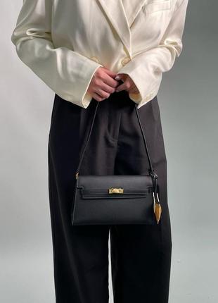 Сумка женская черная, клатч hermes kelly pochette black/gold (арт: 99270)