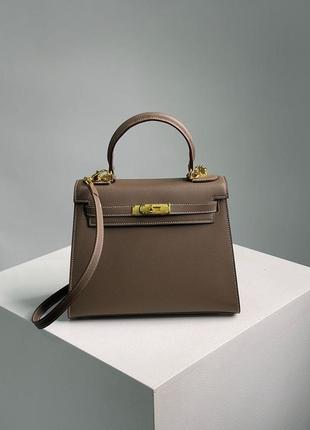 Сумка жіноча hermes kelly 25 grey/gold (арт: 99269)