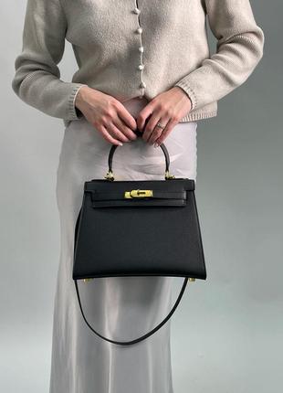 Сумка жіноча чорна hermes kelly 25 black/gold (арт: 99268)