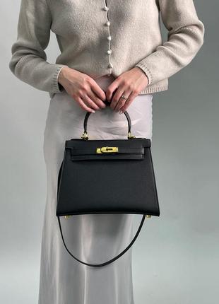 Сумка женская черная hermes kelly 25 black/gold (арт: 99268)