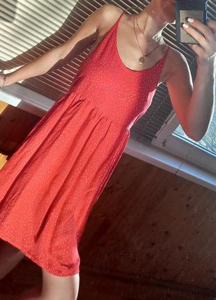 Летний красный сарафан в горошек sinsay синсей платье сукня8 фото