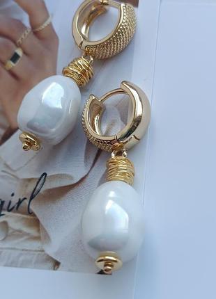 Сережки золото сережкі з перлами під вінтаж красивые серьги с жемчугом под винтаж1 фото