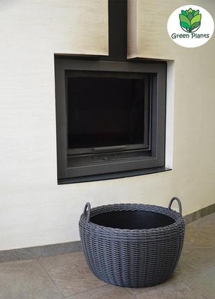 Корзина для дров плетеная (дровница) из искусственного ротанга ручной работы. цвет...