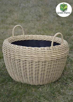 Корзина для дров плетеная (дровница) из ротанга ручной работы. цвет светлое дерево. 45 литров