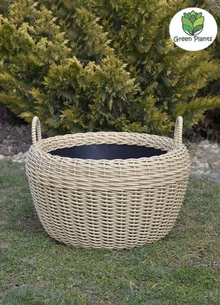 Корзина для дров плетеная (дровница) из ротанга ручной работы. цвет светлое дерево. 45 литров