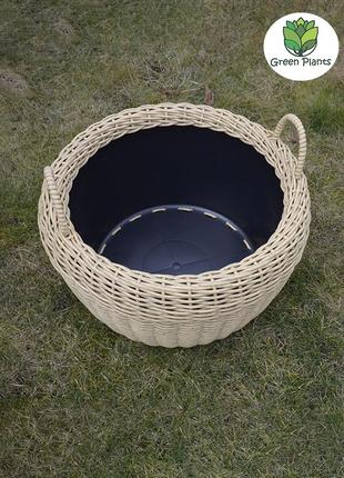 Корзина для дров плетеная (дровница) из ротанга ручной работы. цвет светлое дерево. 45 литров