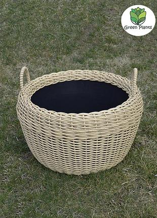 Корзина для дров плетеная (дровница) из ротанга ручной работы. цвет светлое дерево. 45 литров