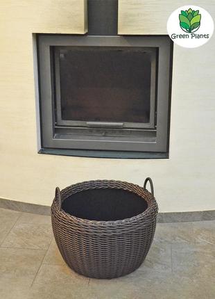 Корзина для дров плетеная (дровница) из искусственного ротанга ручной работы. цвет венге. 45 литров4 фото
