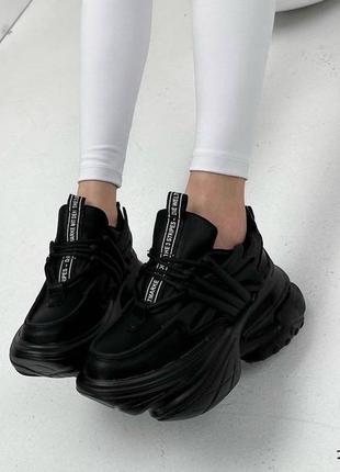 Стильные женские черные кроссовки, эко кожа, высокая подошва/платформа, 35-36-37-38-395 фото
