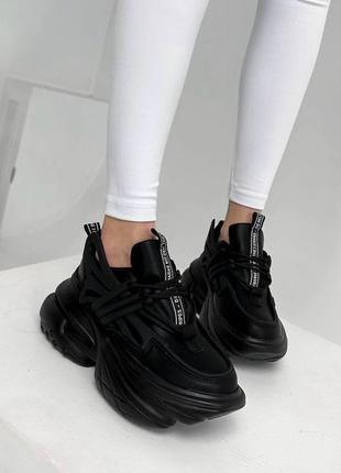 Стильные женские черные кроссовки, эко кожа, высокая подошва/платформа, 35-36-37-38-398 фото