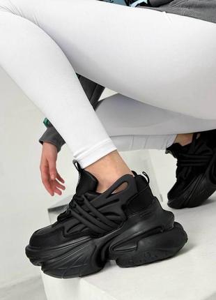 Стильные женские черные кроссовки, эко кожа, высокая подошва/платформа, 35-36-37-38-399 фото