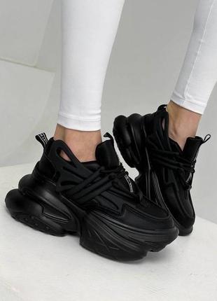 Стильные женские черные кроссовки, эко кожа, высокая подошва/платформа, 35-36-37-38-396 фото
