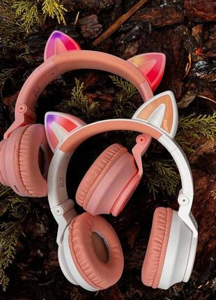 Навушники borofone з вушками котячими світяться блютуз бездротові led ігрові котики рожеві