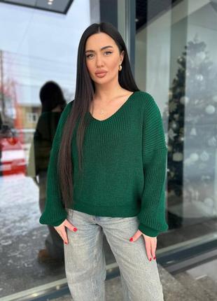 Женский свитер оверсайз 70% шерсть зеленого цвета 💚1 фото