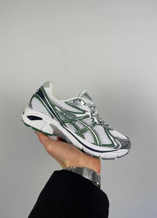 Чоловічі кросівки білі з зеленим у стилі asics gt-2160 white green