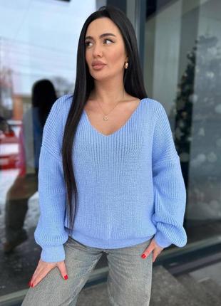Женский свитер оверсайз 70% шерсть голубой цвет 💙2 фото