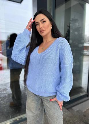 Женский свитер оверсайз 70% шерсть голубой цвет 💙1 фото