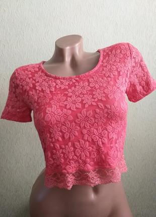 Топ кружево. футболка коралловая. топик.