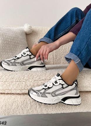 Трендовые женские кроссовки, белый/серебро, экокожа/текстиль4 фото