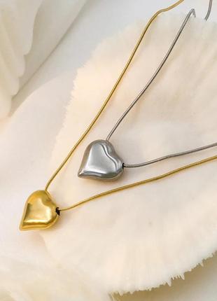 Стильная цепочка с подвеской сердечком цепочка золотого/серебро цвета4 фото