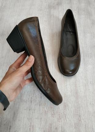 Medicus классические кожаные туфли на удобном каблуке в шоколадном цвете2 фото