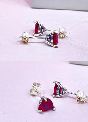 Червоний набір сердець пандора червоне серце кільце сережки кристал новий комплект срібних прикрас7 фото