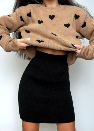 Костюм женский вязаный (юбка короткая мини+кофточка) s/m/l кемел (коричневый), 50% шерсть, 50% акрил4 фото