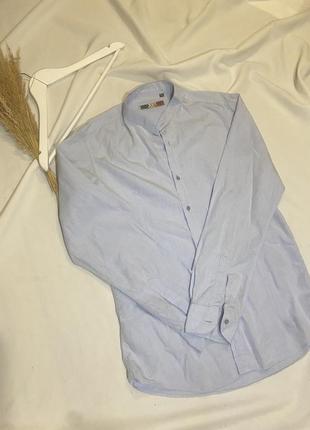 Голубая рубашка со стойкой воротничком, рубашка со стойкой воротником2 фото