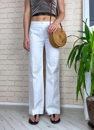 Белые широкие штаны брюки в полоску катон