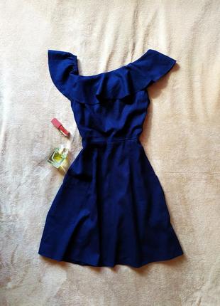 Качественное новое льняное платье с ассиметричным воланом с карманами,платье из льна1 фото