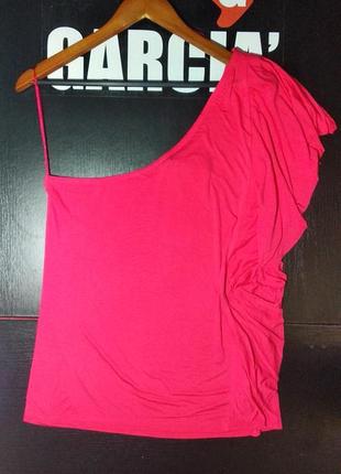 Блуза женская garcia футболка фуксия одно плечо удлиненная летняя жіноча рожева гарсия m l