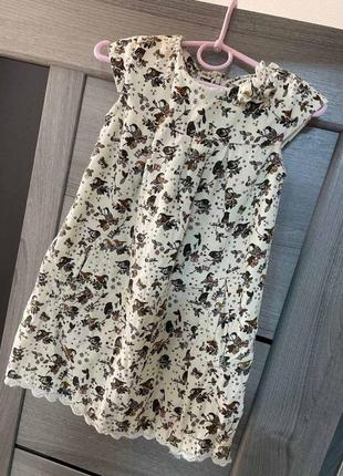 Платье белое птички 104-110 размер 3040