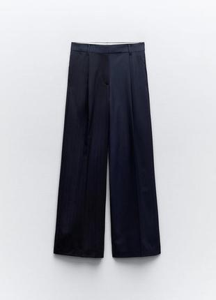 Темно синие брюки full length в полоску zara