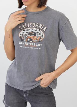 Трендовая вареная футболка оверсайз с принтом california и ретро машина