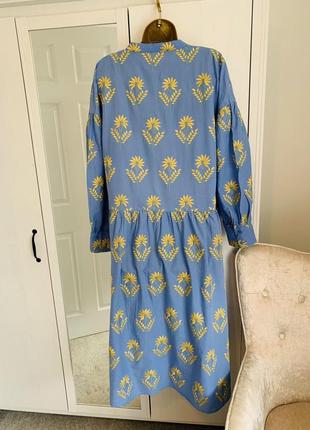 Классное натуральное платье вышиванка zara голубое с желтым, колоски7 фото