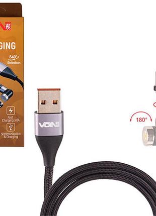 Кабель  магнитный шарнирный voin usb - type c 3а, 2m, black (быстрая зарядка/передача данных) (vp-66