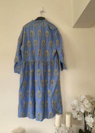 Супер платье, новое стильное, вышитые колоски пшеницы, голубое от zara фасон туника4 фото