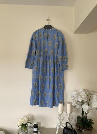 Супер платье, новое стильное, вышитые колоски пшеницы, голубое от zara фасон туника3 фото